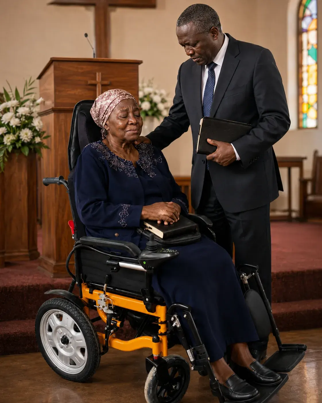 Customer attending church using the reclining electric wheelchair