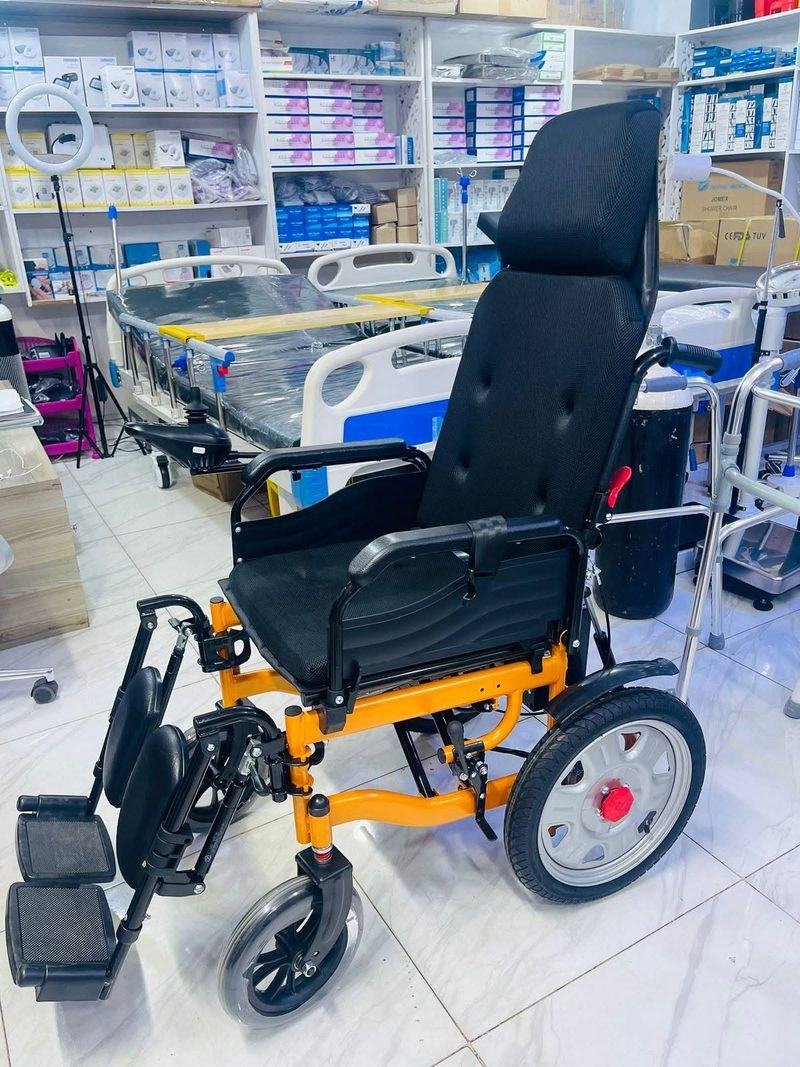 Reclining electric wheelchair with headrest and elevating footrests in stock at the Wheelchairs Kenya showroom, Ronald Ngala Street, Nairobi CBD